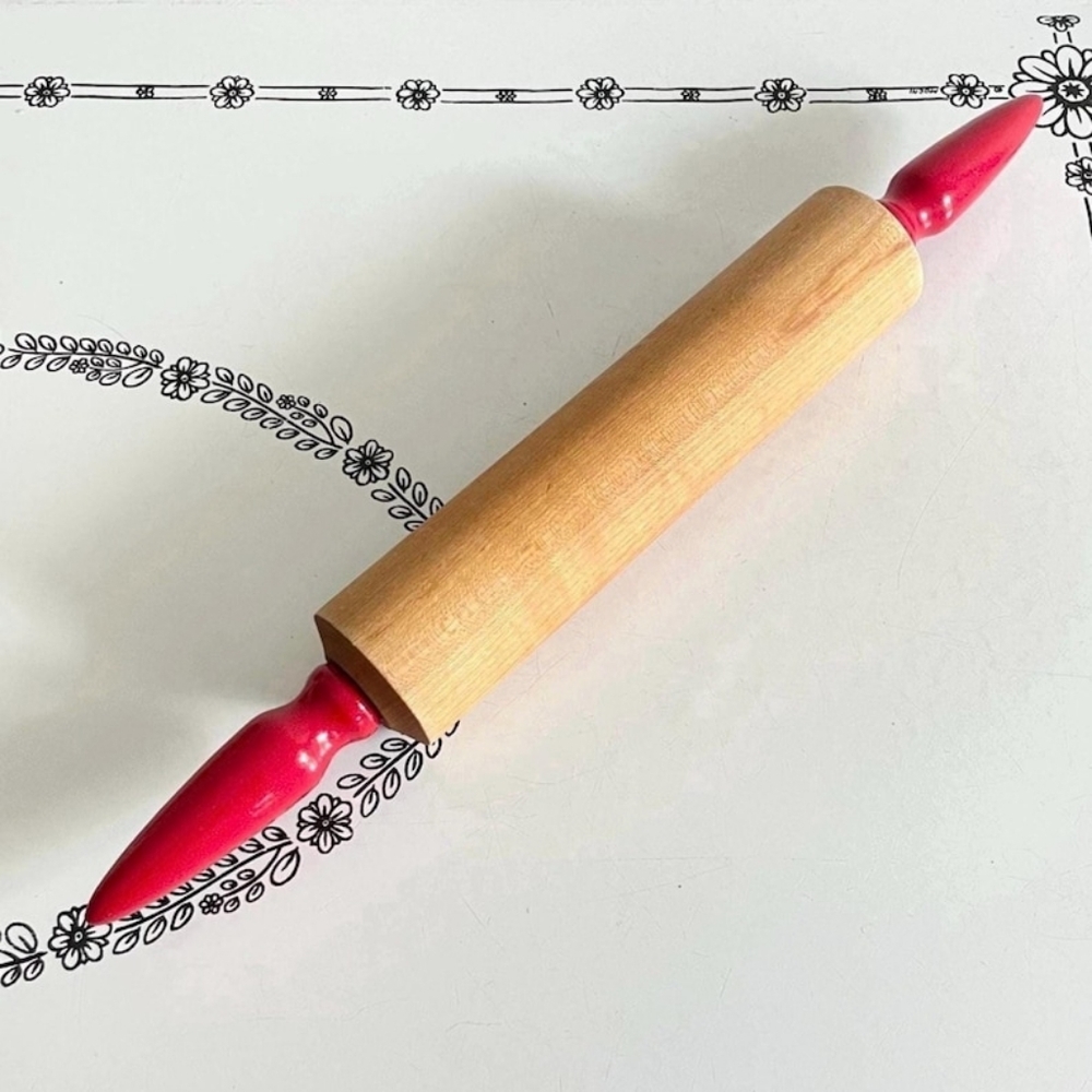 Vintage 1930s 1940s Red Painted Wooden Rolling Pin